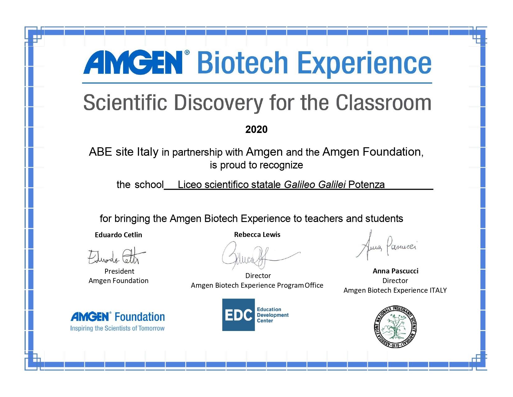Il Liceo Galilei e le BIOTECNOLOGIE con l' Amgen Biotech Experience